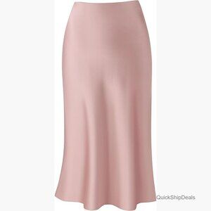 Satin Midi Skirt High Waist Elasticized Casual Leopard Print